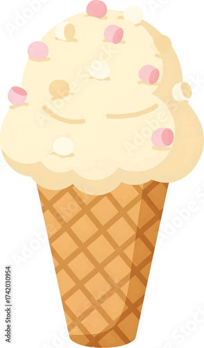 Vector Illustration Delicious Ice Cream Cone with Sprinkles
