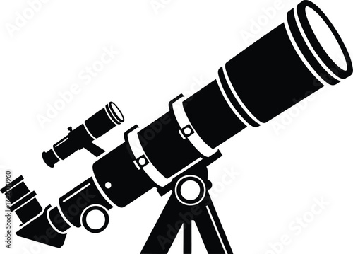 Telescope on a tripod silhouette, astronomy and science vector