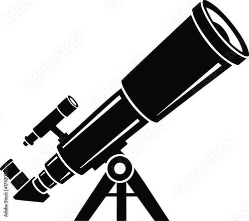 Telescope on a tripod silhouette, astronomy and science vector