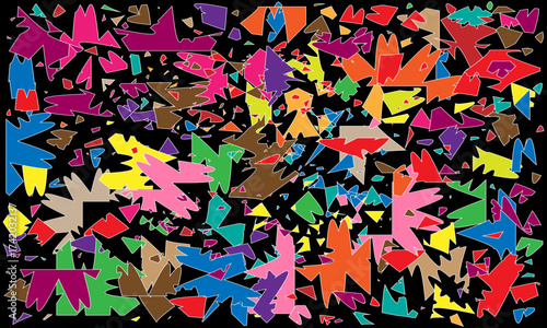 Abstract illustration of colorful paper cut scattered, festival illustration, fabric pattern design.