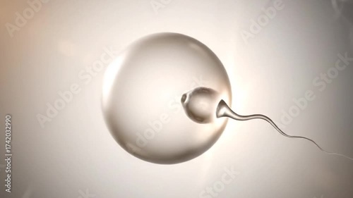 Sperm Fertilization Realistic 3D Animation on Gradient Background with Light Reflection Detail