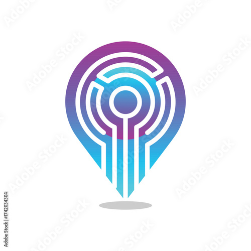 this design graphic is a logo of a drop pin shape with electrical lines that looks cool and techy for technological purposes