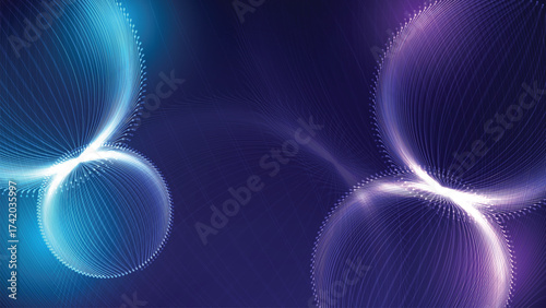 Abstract Futuristic Energy Flow Background: Glowing Particle Spheres, Quantum Connection, and Hi-Tech Science Concept