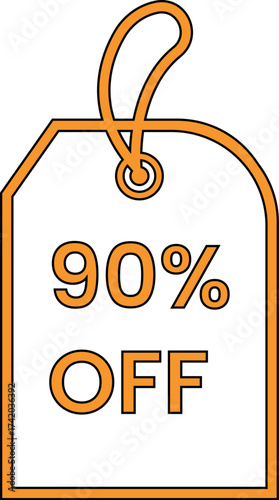 Illustration of a golden price tag icon displaying a 90 off discount, , perfect for advertising sales and promotions with a clear and minimalist design