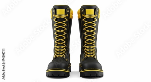 Heavy Duty Black and Yellow Steel Toe Work Boots Knee High Construction Safety Footwear