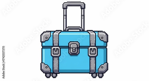 Retro Blue Rolling Suitcase with Telescopic Handle Ready for Travel Adventures