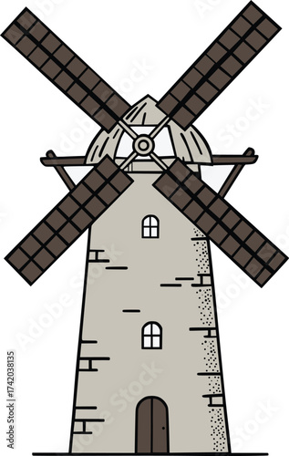Vector illustration of an Old Windmill building