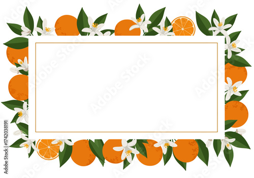 Orange Fruit Frame with Blossoms.