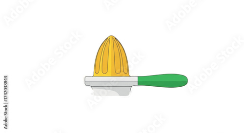 Yellow Citrus Juicer With Green Handle.