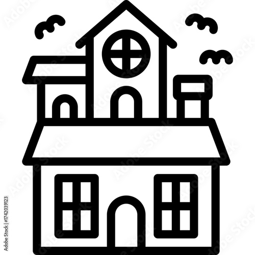 hounted house icon illustration design with outline