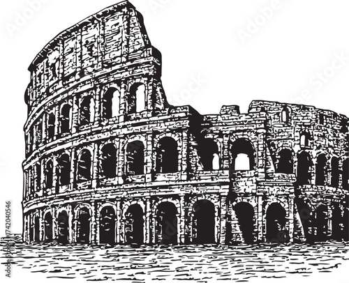 Wallpaper Mural Vintage Black and White Vector Illustration of the Colosseum in Rome in Engraved Ruins Style Torontodigital.ca