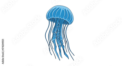 Aquarelle depiction of a jellyfish floating with its tentacles streaming in the current, showcasing the beauty of ocean life with serene aquatic grace