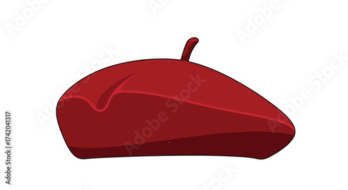 Illustration of a classic, vibrant red beret with artistic flair against a clean white backdrop