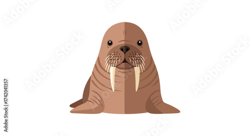 Stylized walrus illustration with neutral palette and simplified shapes on seamless background, suitable for children's content