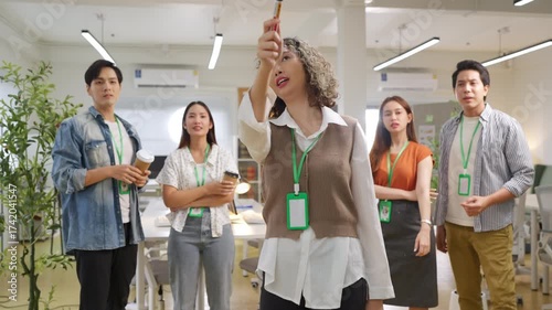 Creative business  product developers actively brainstorm ideas, sharing discussions ESG  green energy focusing on product repackaging and reuse strategies to reduce costs maximize profit business