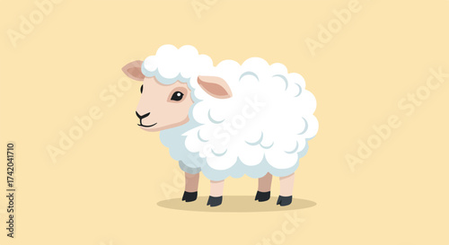 Whimsical woolly friend: A charming sheep illustration on a gentle pastel backdrop for idyllic designs