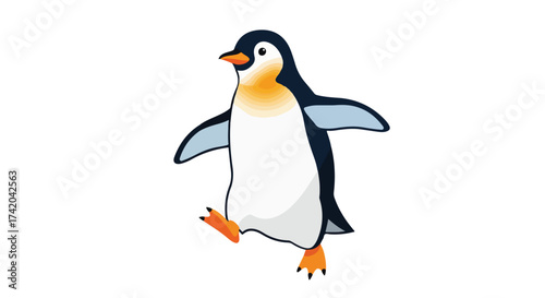 Cartoon penguin with exaggerated walk cycle exhibiting playful character and vibrant style in an isolated presentation