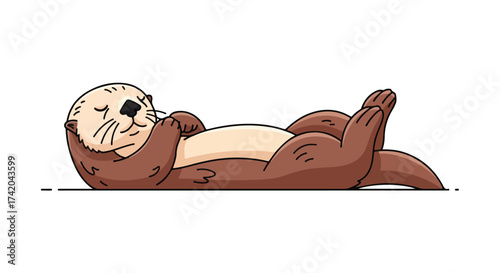 Cartoon otter illustration portraying relaxation with closed eyes and paws clasped, conveying serenity and peacefulness, suitable for children's