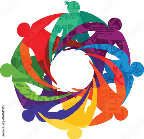 Diverse, colorful, silhouette, people, inclusion, unity, abstract, teamwork, community, equality, vibrant, 