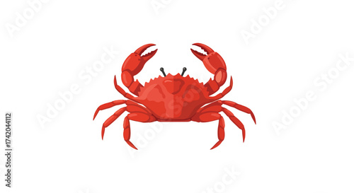 Vibrant red crab illustration with raised claws, isolated on a clean white backdrop for versatile usage scenarios