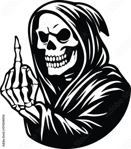 Grim Reaper | Skeleton Middle Finger Design | Gothic Skull Reaper