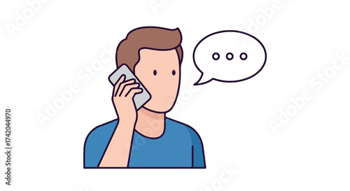 Illustration depicting a man engrossed in a phone conversation with a speech bubble emphasizing silent deliberation and reflection