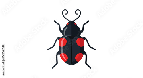 Simplified illustration of a black beetle with vibrant red spots over a pure white backdrop in vector format