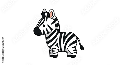 Adorable Zebra Cartoon Character with Bold Black and White Stripes on Clean White Backdrop
