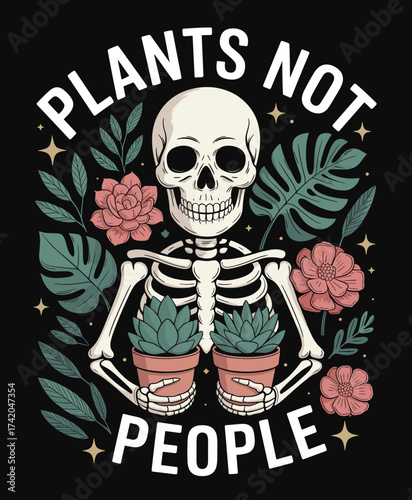 Modern Skeleton Illustration with Succulents and Floral Accents