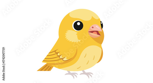 Charming canary character illustration with bright yellow plumage and endearing big eyes is suitable for use in children's books and educational