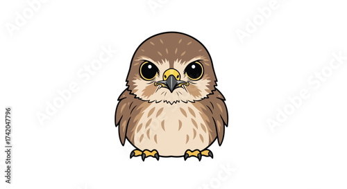 Adorable avian character design, showcasing a stylized falcon with a charming and engaging cartoon aesthetic ideal for various creative projects