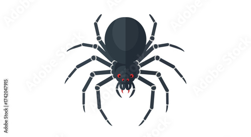 Minimalistic depiction of a spider with eight legs and red eyes on a white background, creating a sense of arachnophobia