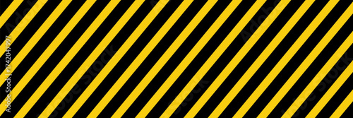 Warning tape with yellow and black diagonal stripes. Warn stop seamless line, vector illustration