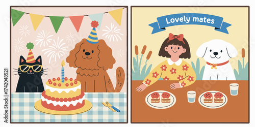 Playful Birthday Celebration with Friends and Pets