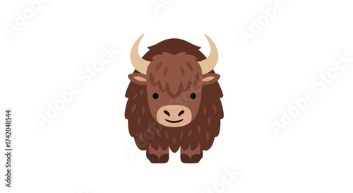 Cute and endearing cartoon yak illustration for children's books and educational purposes in nature themed concept
