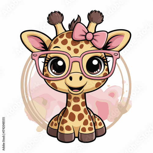 Adorable Giraffe in Pink Glasses and Bow Illustration