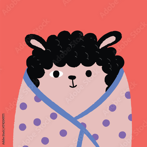 Llama Wrapped in Baby Blanket Flat Vector Illustration in Pastel Colors