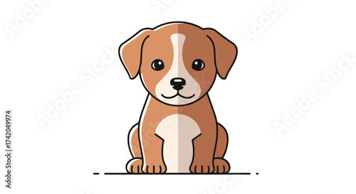 Adorable cartoon puppy sitting patiently and looking forward with a hopeful, trusting expression, perfect for children's designs and pet-related