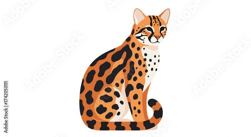 Illustrated ocelot with distinctive spots showcasing feline elegance and wildlife representation with vibrant colors, making it a stunning graphic