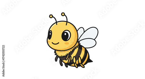 Cartoon bumblebee illustration with adorable face, isolated on white and suitable for children's projects and educational materials