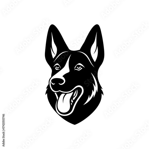 Dog head with tongue sticking out on transparent background silhouette