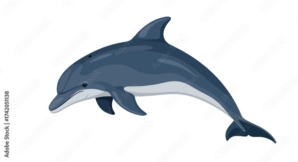 Obraz premium Illustration of a playful dolphin, swimming gracefully through the ocean isolated on a white backdrop