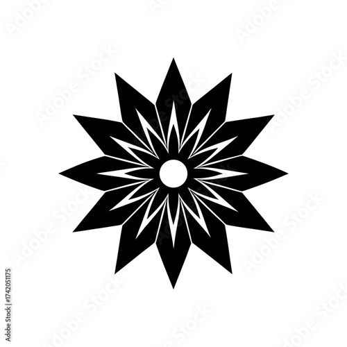Black floral starburst design on transparent background silhouette