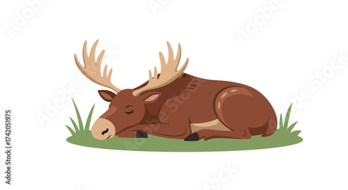 A serene scene of a resting moose in a vibrant field, capturing the essence of wild tranquility and peaceful rest in natural light and harmony