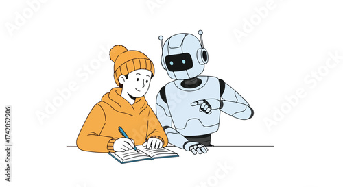 Human-Robot Collaboration: A Boy Learning with AI Assistance in a Futuristic Education Scenario Demonstrating Synergy Between Technology and Human