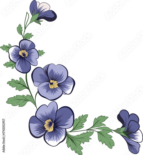 A frame composed of three vertically arranged flowers with delicate navy-to-indigo striped petals in pastel tones. A soft yellow center anchors each bloom, while the outer petals deepen in color.