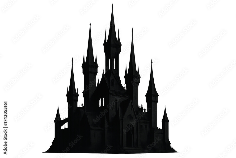 Fototapeta premium Dark gothic fantasy castle silhouette on transparent background