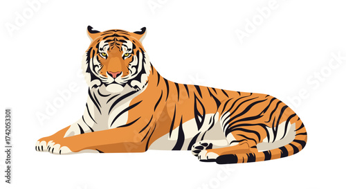 Majestic Tiger Resting Elegantly: Detailed Vector Illustration of a Powerful Wildcat in Repose on a White Backdrop