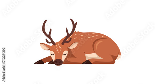 Illustration of a charming brown deer peacefully dozing off, showcasing innocence and natural world appeal in vector art