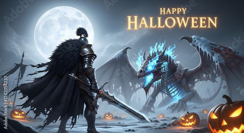 Halloween Celebration Fantasy Digital Art, Haunted Forest Battle Halloween Background